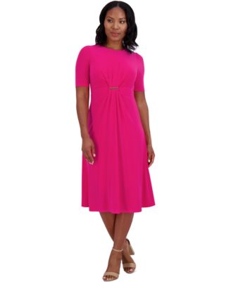 Jessica Howard - Petite Jewel-Neck Center-Pleat Midi Dress