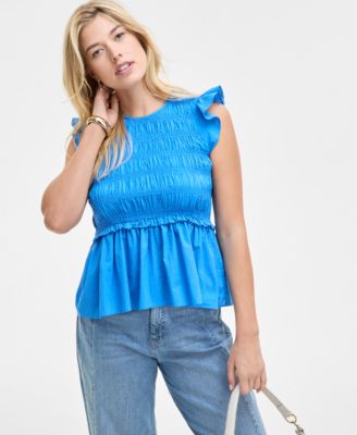 On 34th - Women's Flutter-Sleeve Smocked Peplum Top