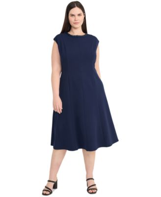 Maggy London - Plus Size Chain-Trim Midi Fit & Flare Dress