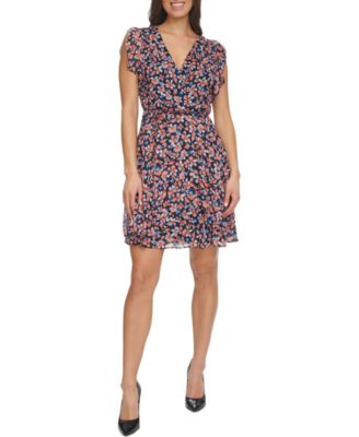 Tommy Hilfiger - Women's Flutter-Sleeve Faux-Wrap Dress