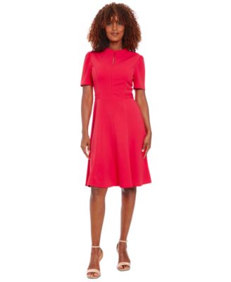 London Times - Petite Stand-Collar Fit & Flare Dress