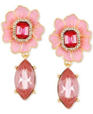 GUESS - Gold-Tone Color Crystal Flower Drop Earrings