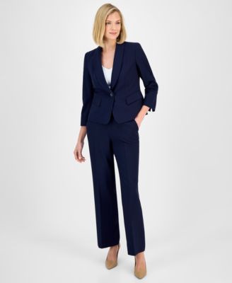 Le Suit - Women's Shawl-Collar One-Button Jacket & Pull-On Straight-Leg Pants