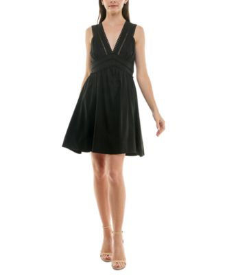 Taylor - Petite V-Neck Sleeveless Lace-Inset Mini Dress
