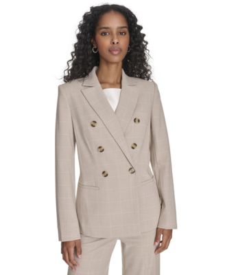 Calvin Klein - Petite Windowpane Double-Breasted Blazer