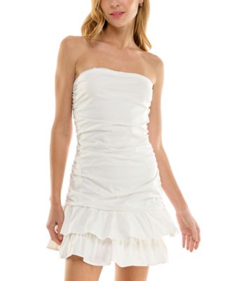 Crystal Doll - Juniors' Rosette Strapless Ruched Tiered Mini Dress
