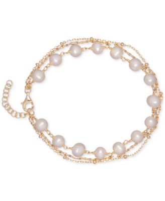 Macy's - Cultured Freshwater Pearl (6mm) Triple-Strand Bracelet in 18k Gold-Plated Sterling Silver