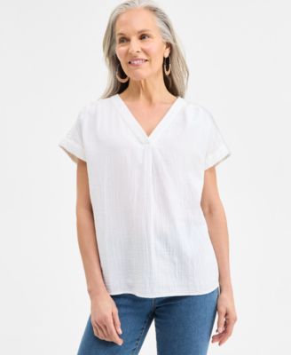 Style & Co - Women's Cotton V-Neck Short-Sleeve Top