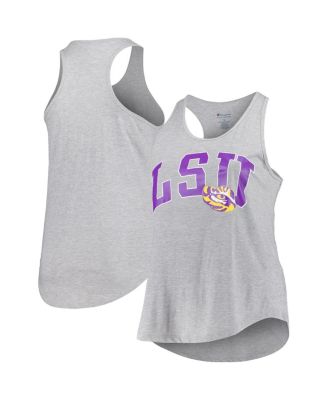 Profile - Women's Heather Gray LSU Tigers Arch Logo Racerback Scoop Neck Tank Top