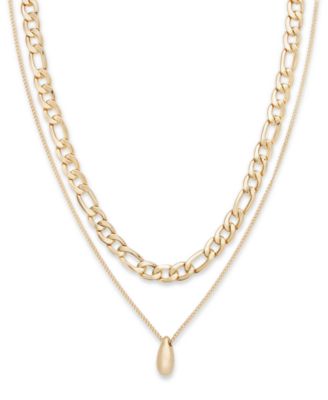 On 34th - Gold-Tone Nugget Mixed Chain Layered Pendant Necklace, 18" + 3" extender