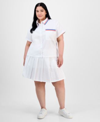 FULL CIRCLE TRENDS - Trendy Plus Size Button-Front Shirt & Pleated Skirt