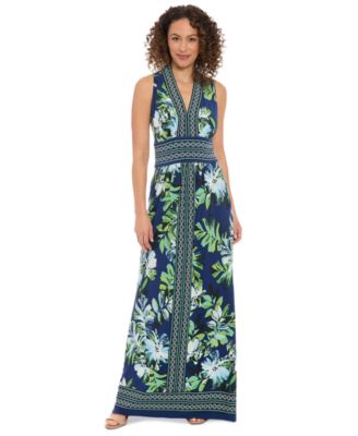 London Times - Petite Floral Border-Trim Maxi Dress
