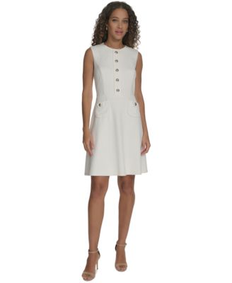 Tommy Hilfiger - Women's Button-Front Basket-Knit Fit & Flare Dress