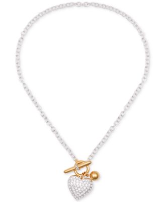 GUESS - Two-Tone Pav&eacute; Heart 18" Pendant Necklace
