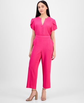 AK Anne Klein - Petite Textured Pull-On Mid-Rise Wide-Leg Pants