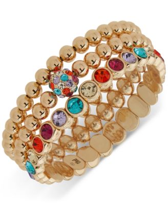 KARL LAGERFELD PARIS - Gold-Tone 3-Pc. Set Stone & Polished Bead Stretch Bracelets