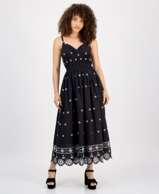 Tinsel - Petite V-Neck Sleeveless Black Eyelet Maxi Dress