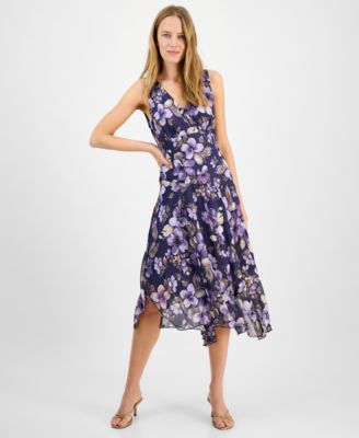 Connected - Women's Floral-Print Asymmetrical Midi Dress