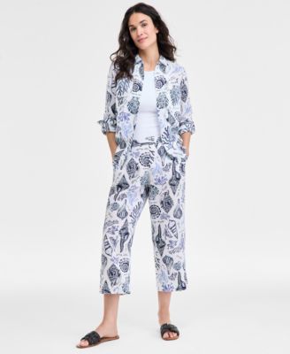 Charter Club - Women's Cropped Pull-On 100% Linen Pants