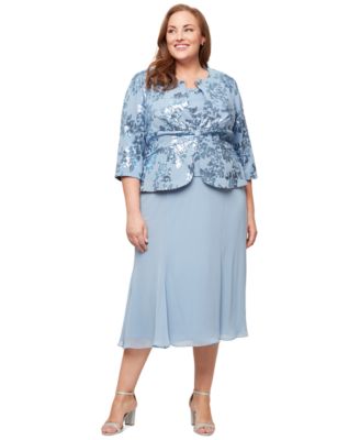 Alex Evenings - Plus Size Sequinned Jacket & Tea-Length Dress