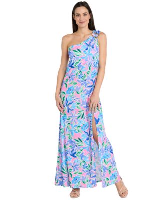 R & M Richards - Women's Hardware-Trim One-Shoulder Maxi Dress