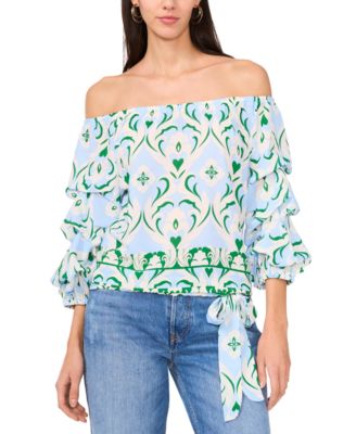 Vince Camuto - Women's Printed Bubble-Sleeve Blouse