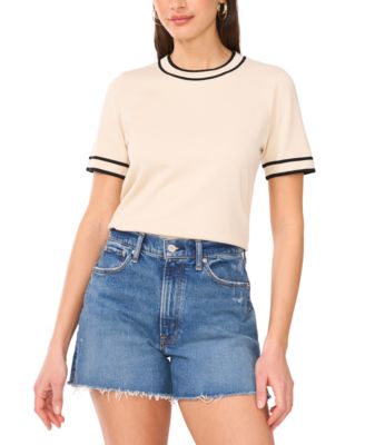 Vince Camuto - Women's Striped-Edge Short-Sleeve Sweater