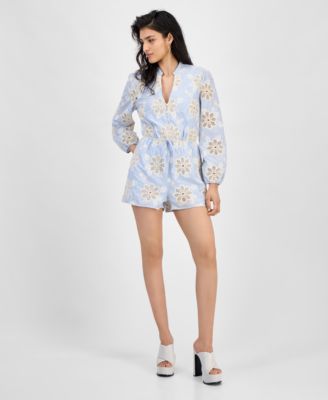 GUESS - Women's Hazel Embroidered Long-Sleeve Romper