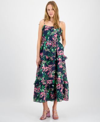 julia jordan - Women's Tie-Shoulder Sleeveless Ruffle-Trim Maxi Dress