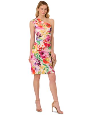 Adrianna Papell - Women's Floral-Print One-Shoulder Pleated Dress