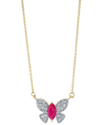 Macy's - Ruby (1/2 ct. t.w.) & Diamond (1/5 ct. t.w.) Butterfly 18" Pendant Necklace in 14k Yellow Gold
