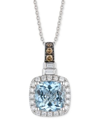Le Vian - Sea Blue Aquamarine (1-7/8 ct. t.w.) & Diamond (1/2 ct. t.w.) Halo Adjustable 20" Pendant Necklace in 14k White Gold