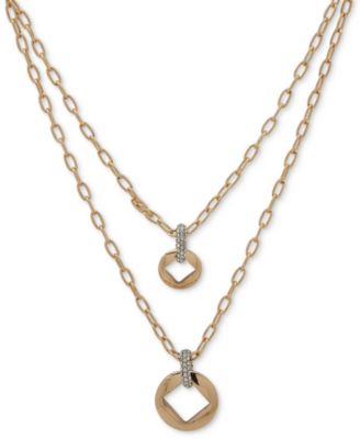 KARL LAGERFELD PARIS - Two-Tone Pav&eacute; Square Cut-Out Layered Pendant Necklace, 16" + 3" extender
