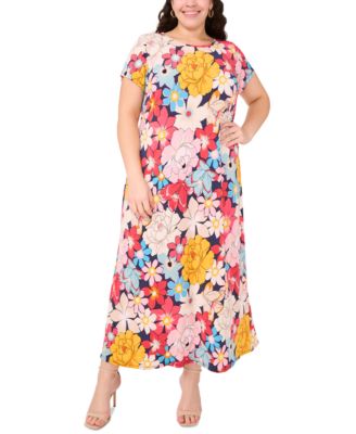 MSK - Plus Size Printed Round-Neck Short-Sleeve Dress