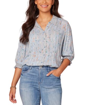 Democracy - Women's Button-Front Elbow-Sleeve Pintuck Blouse