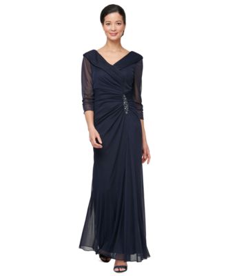 Alex Evenings - Petite Portrait Collar 3/4-Sleeve Gown