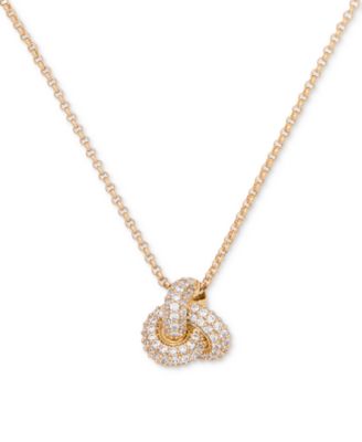 kate spade new york - Gold-Tone Pav&eacute; Double Knot Pendant Necklace, 16" + 3" extender