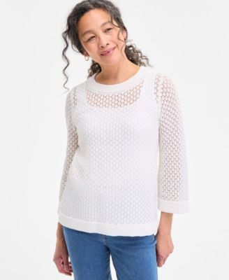 Style & Co - Women's Cotton Open-Knit 3/4-Sleeve Sweater