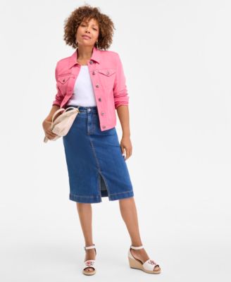 Style & Co - Petite Front-Slit Midi Denim Skirt