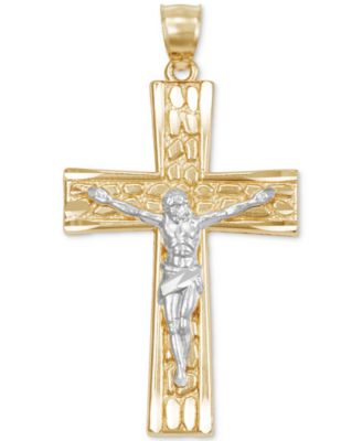 Macy's - Men's Nugget Motif Christ Figure Crucifix Pendant in 14k Two-Tone Gold