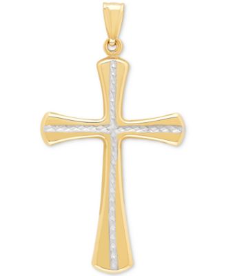 Macy's - Textured Two-Tone Flared Cross Pendant in 14k Gold
