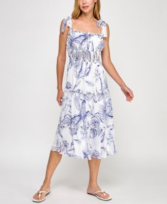 Trixxi - Juniors' Printed Tie-Shoulder Midi Dress