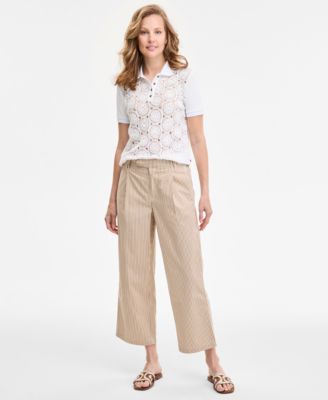 Tommy Hilfiger - Women's Striped Extended-Tab Cropped Pants