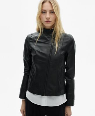 MANGO - Women's Fitted Zipper Leather Jacket