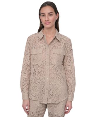 DKNY Jeans - Women's Long Sleeve Button Front Lace Shirt