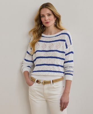 Lauren Ralph Lauren - Striped Pointelle Cotton-Blend Sweater