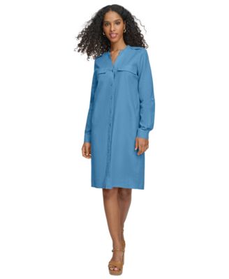 Calvin Klein - Women's Roll-Tab-Sleeve Button-Front Shirtdress