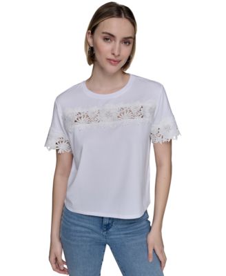 KARL LAGERFELD PARIS - Petite Short-Sleeve Cutout Knit Top