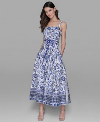 KARL LAGERFELD PARIS - Women's Floral-Print Square-Neck Midi Dress