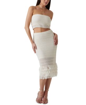 GUESS - Women's Pointelle Fringed-Hem Midi Skirt